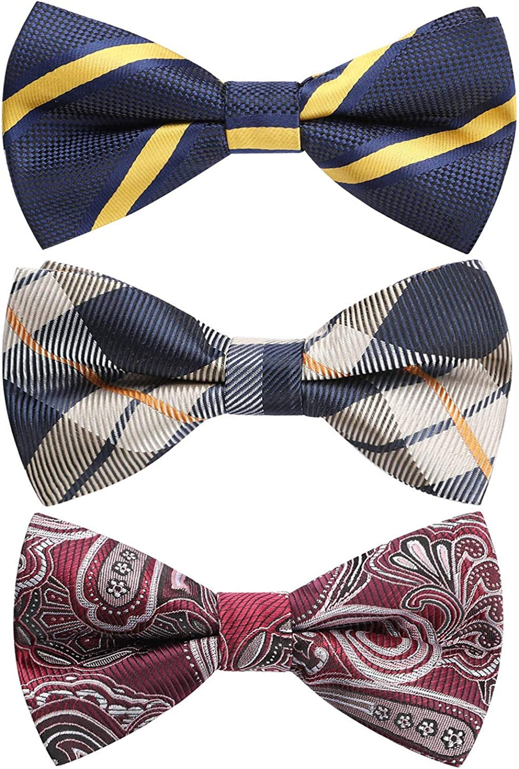 3/6 Pack Bow Ties for Men Paisley Plaid Dot Pre-Tie Bow Tie and Pocket Square Formal Bowties Handkerchief Set Adjustable