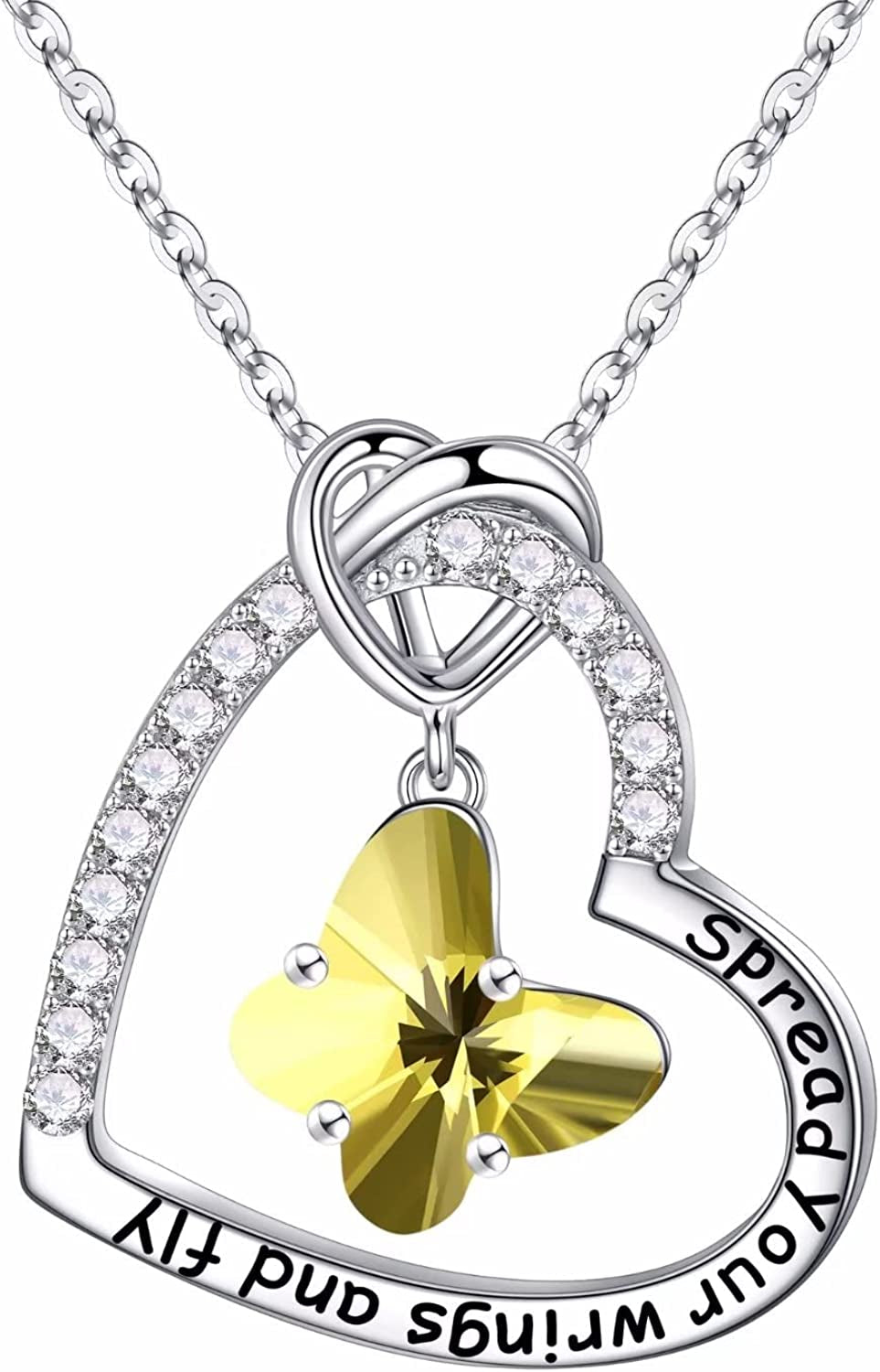 Butterfly Birthstone Crystal Necklace, 925 Sterling Silver Butterfly Jewelry Mothers Valentines Day Gifts Birthday Chirstmas Gifts for Women Teen Girls Daughter