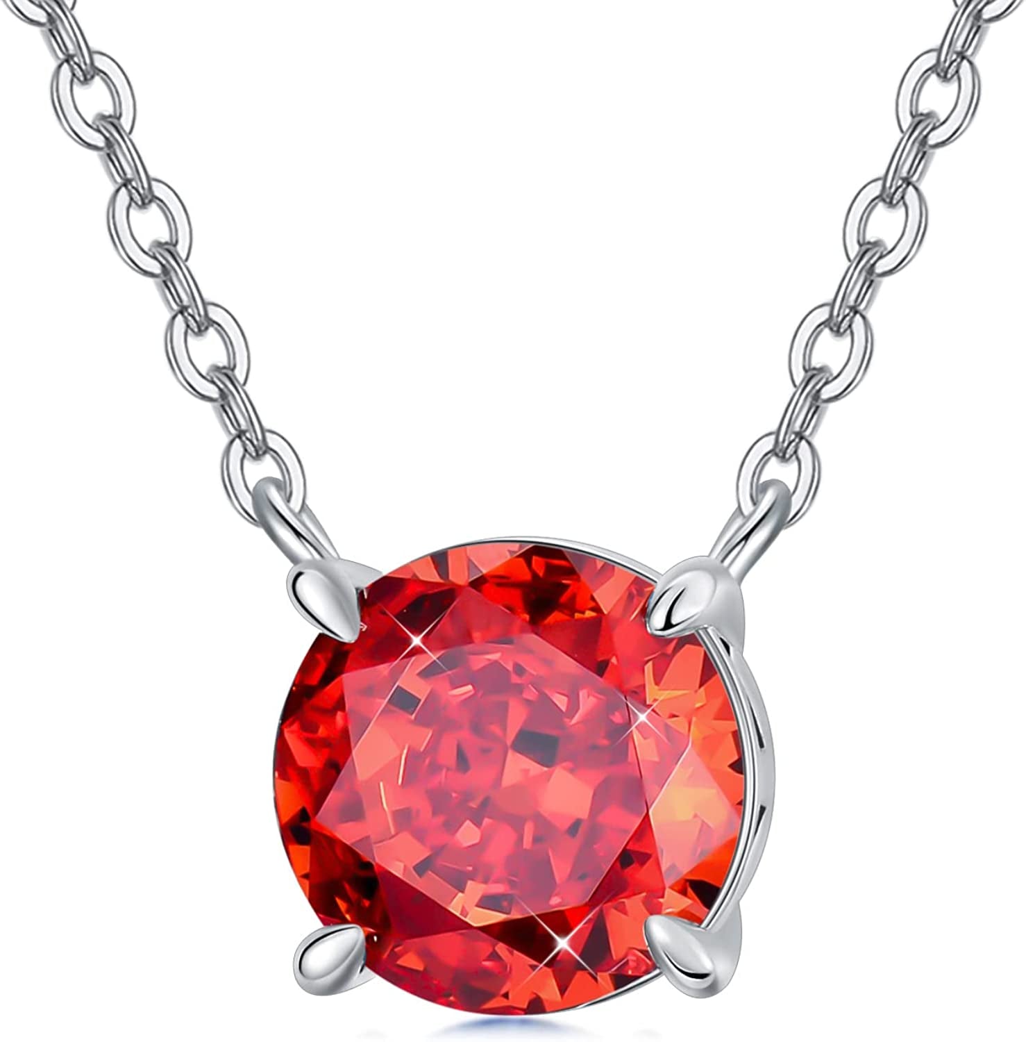 Valentines Day Gifts for Women/Her,925 Sterling Silver Single Round-Cut Crushed Ice Birthstone Choker Pendant Necklace,Birthday Anniversary Valentines Mothers Day Bridal Prom Jewelry Gifts for Girlfriend Mom Bridal,16+2 Inches