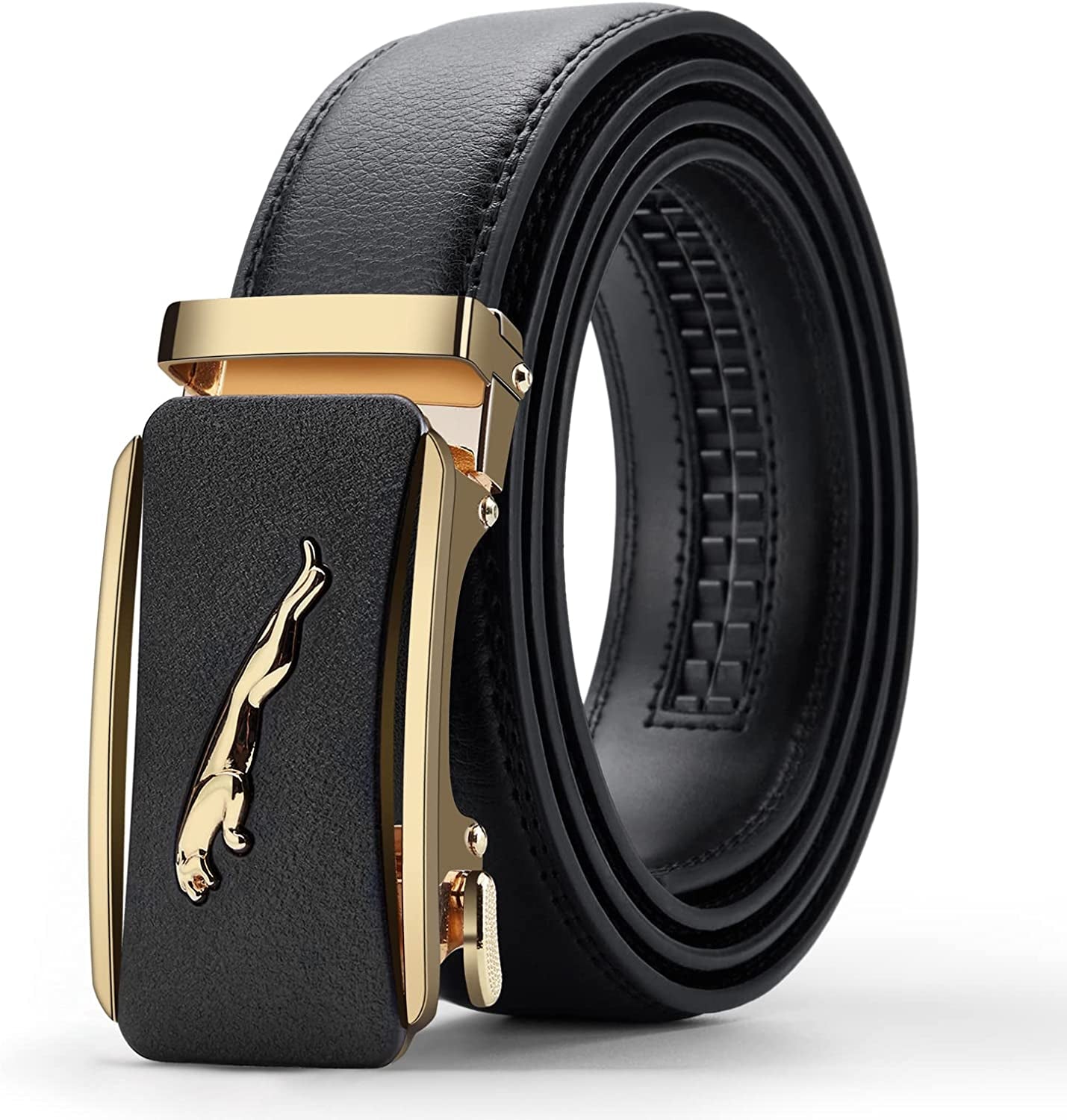 Black Belt Men,  Mens Leather Belts Slide Ratchet Belt Buckle Dress Casual Fashion Belt for Jeans Pants