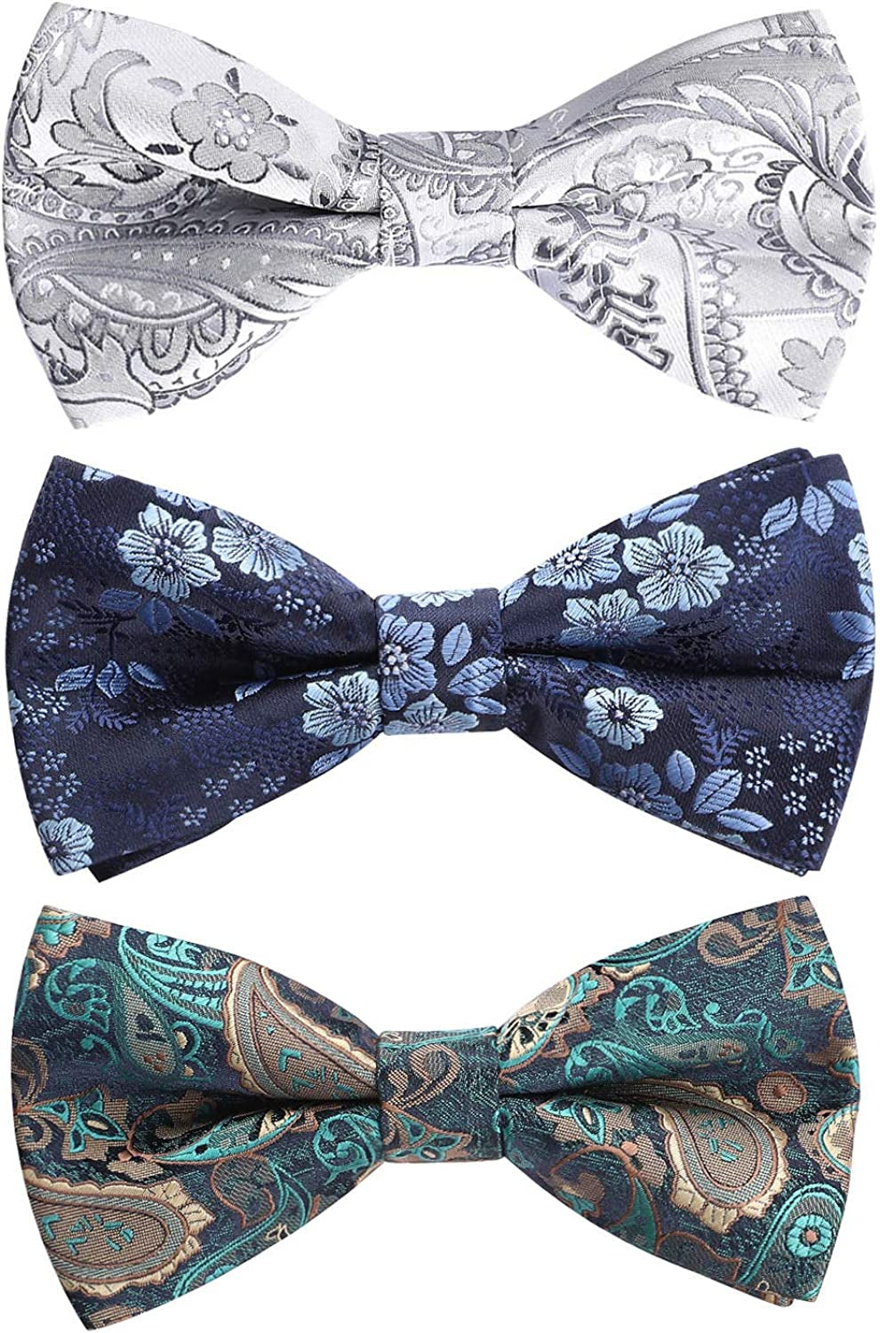 3/6 Pack Bow Ties for Men Paisley Plaid Dot Pre-Tie Bow Tie and Pocket Square Formal Bowties Handkerchief Set Adjustable