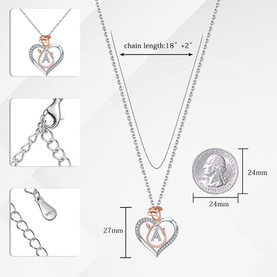Rose Heart Necklaces Gifts for Women, CZ Heart Initial Letter Pendant Necklaces Jewelry Anniversary Valentines Day Gifts for Her Mothers Day Christmas Birthday Gifts for Women Girls