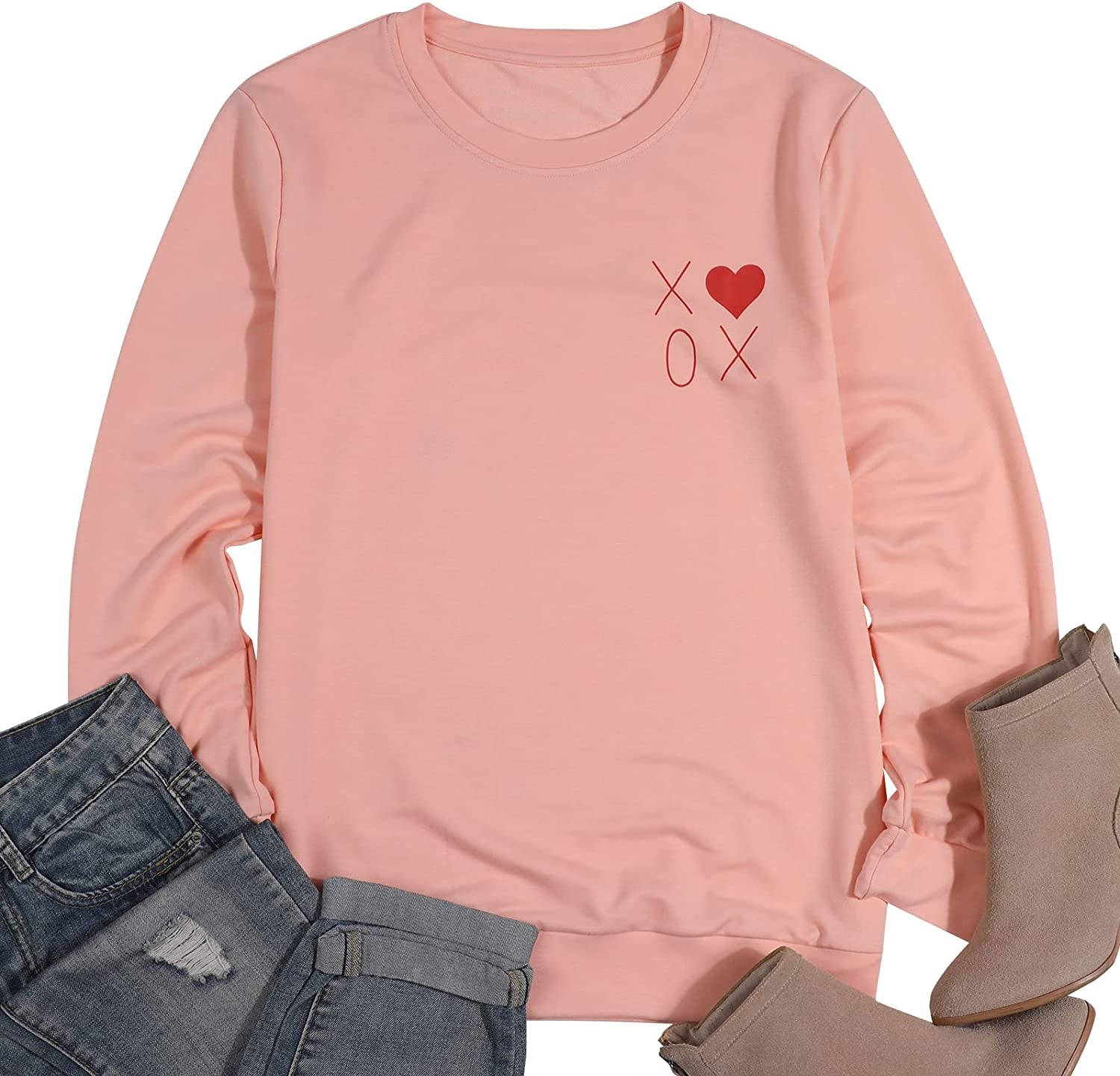 Love Heart Sweatshirt Women Valentines Day Shirt Cute Long Sleeve Crewneck Pullover Tops Valentines Gift
