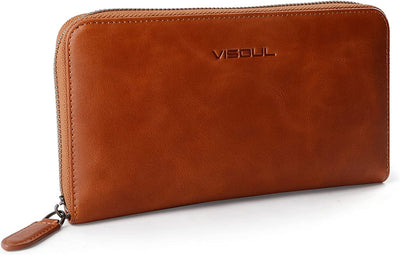 Leather Long Zippered Pouch Wallet for Men and Women with RFID Blocking, Large Clutch Cash Long Wallet with Zipper
