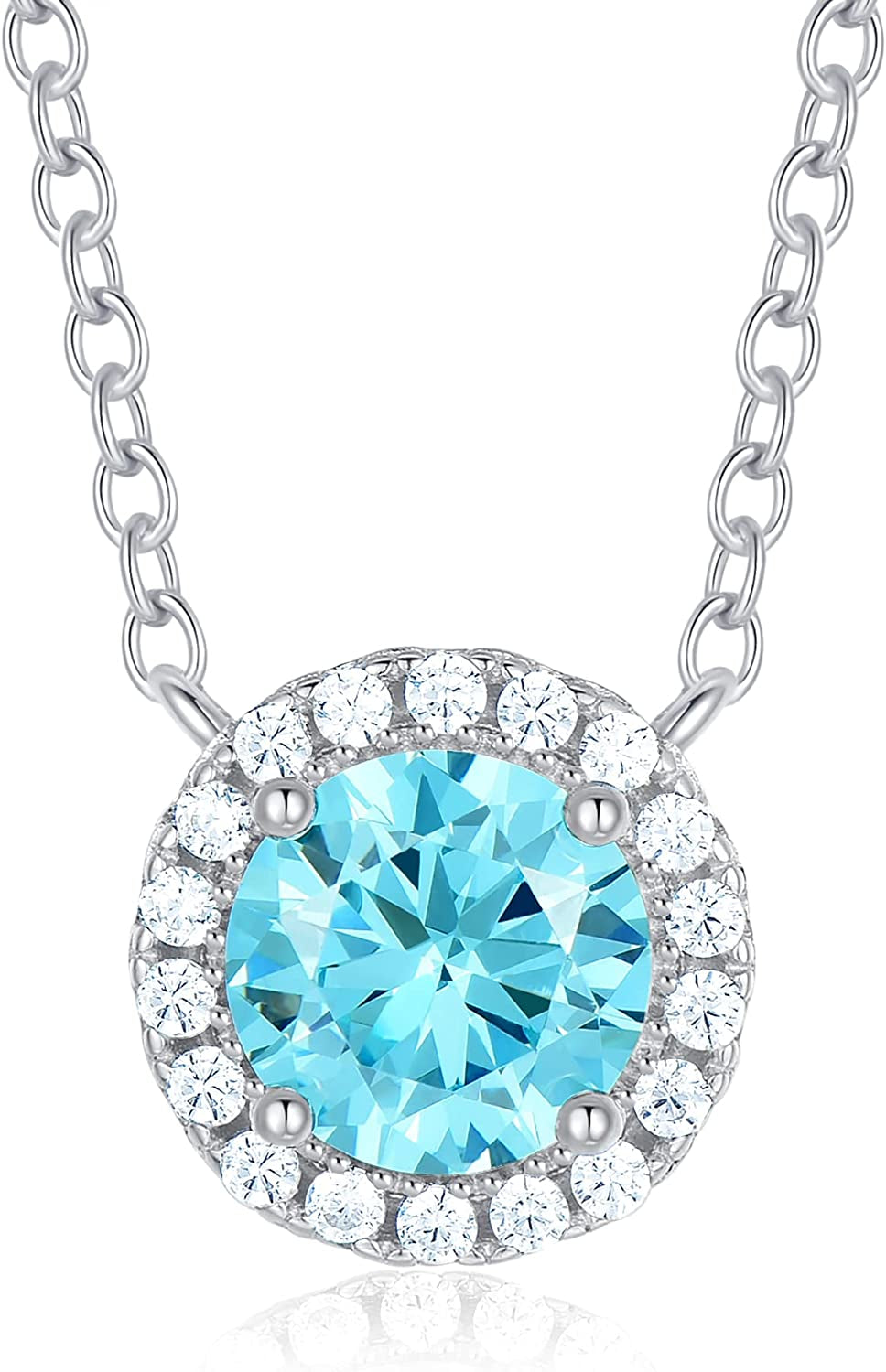 925 Sterling Silver Birthstone round Solitaire Pendant Dainty Halo Necklaces for Women, Anniversary Valentine'S Day Birthday Mother'S Jewelry Gifts for Girls Women Wife Mom Girlfriend