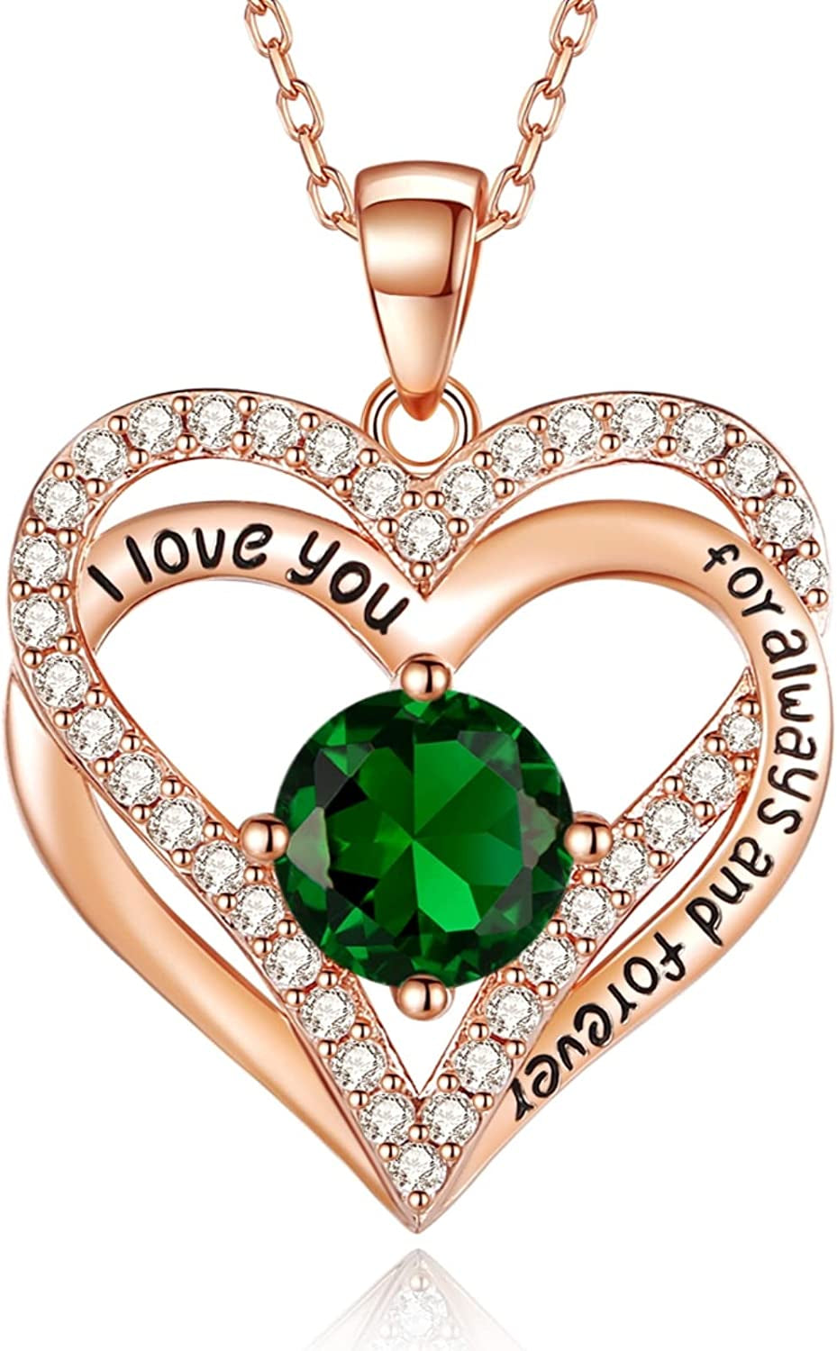 925 Sterling Silver Jewelry for Women, 18K Rose Gold Necklaces for Wife, Birthstone Diamond Heart Pendant for Christmas, Anniversary Jewelry Gift for Her, Girlfriend Necklaces Gift for Valentines Day