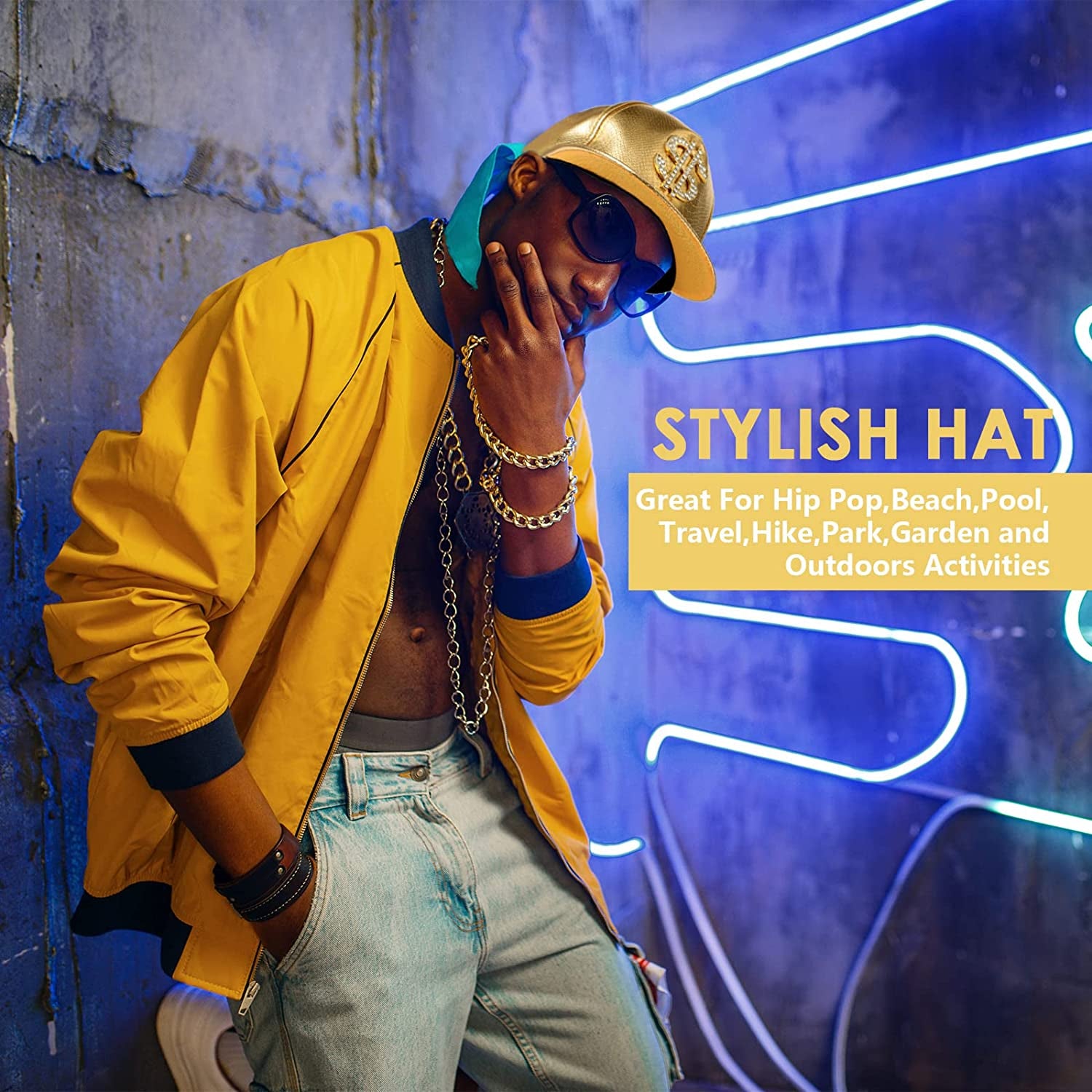 3 Pieces Funny Hat Gold Rapper Hat 80S 90S Adjustable Hip Hop Hat Dollar Sign Gold Snapback Hat Leather Brimmed Baseball Cap for Men