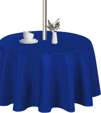Outdoor and Indoor Tablecloth - Washable Waterproof Wrinkle Free Table Cloth with Zipper and Umbrella Hole for Spring/ Summer/ Party/ Picnic/ BBQS/ Patio (Round 60 Inch, Grey)