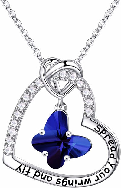 Butterfly Birthstone Crystal Necklace, 925 Sterling Silver Butterfly Jewelry Mothers Valentines Day Gifts Birthday Chirstmas Gifts for Women Teen Girls Daughter