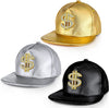 3 Pieces Funny Hat Gold Rapper Hat 80S 90S Adjustable Hip Hop Hat Dollar Sign Gold Snapback Hat Leather Brimmed Baseball Cap for Men