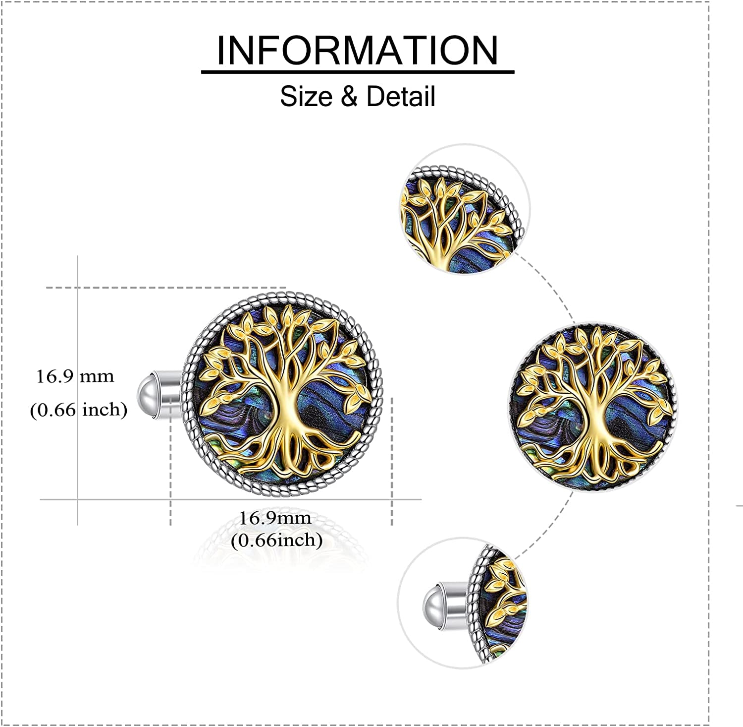 Tuxedo Cufflinks for Men Sterling Silver Tree of Life Men'S round Cuff Links with Abalone Shell Family Tree Business Wedding Groomsmen Gifts Suit Shirt Accessories for Men Father