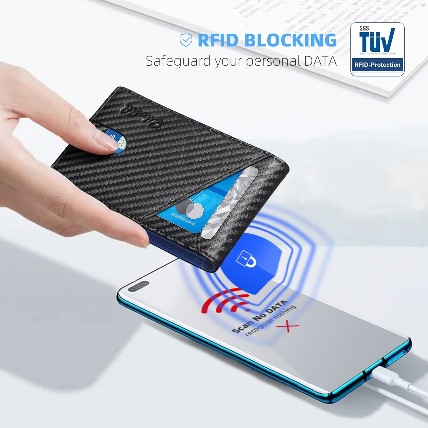 Slim RFID Wallets for Men, Money Clip Bifold Leather Wallet Minimalist Mens Wallet with ID Window and 12 Card Slots