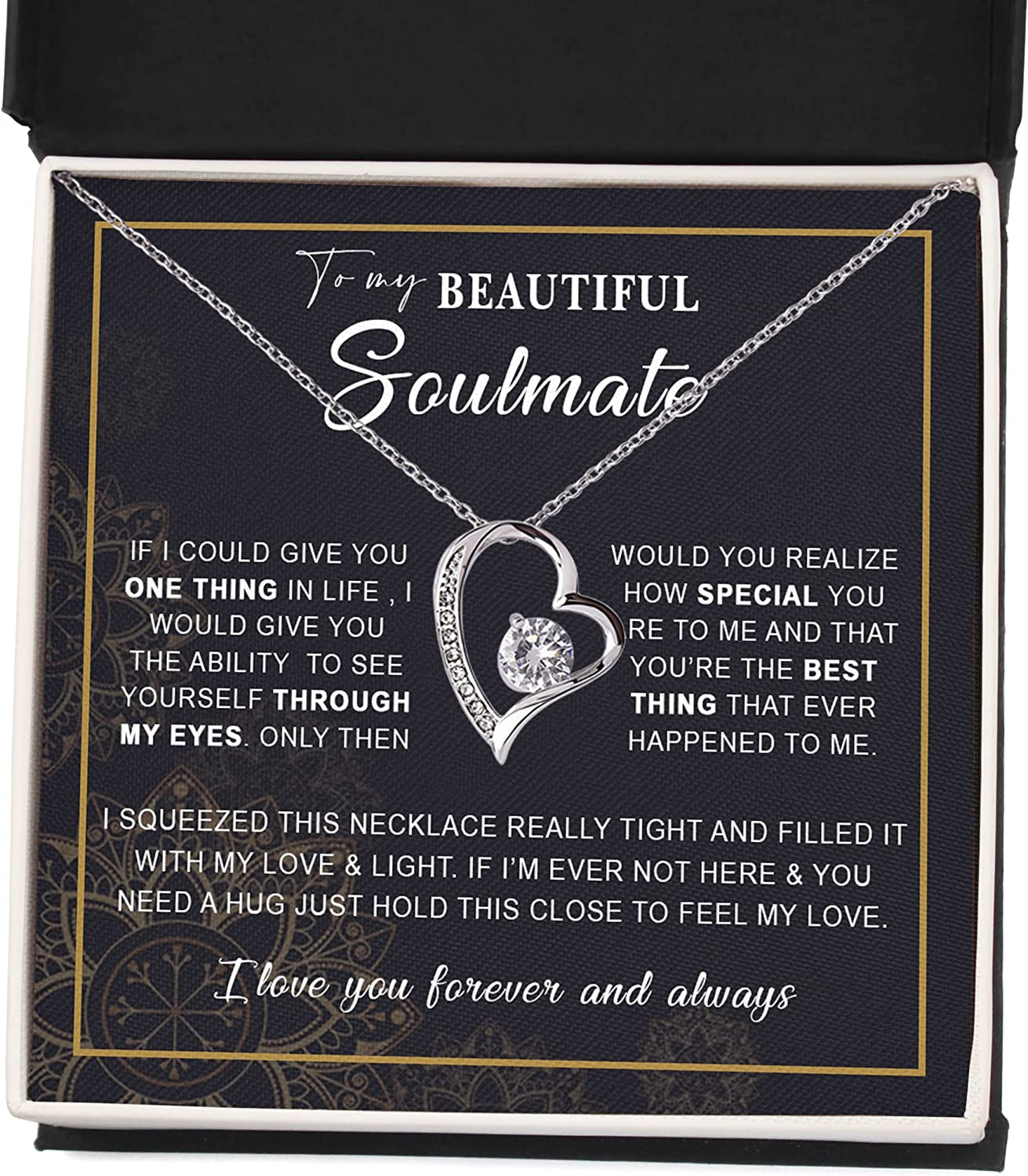To My Soulmate Necklace I Love You Wife Love Knot Message Card and Box Gift Set for Girlfriend Women from Husband Boyfriend Couples | Pendant Jewelry Valentines Day Anniversary Birthday by