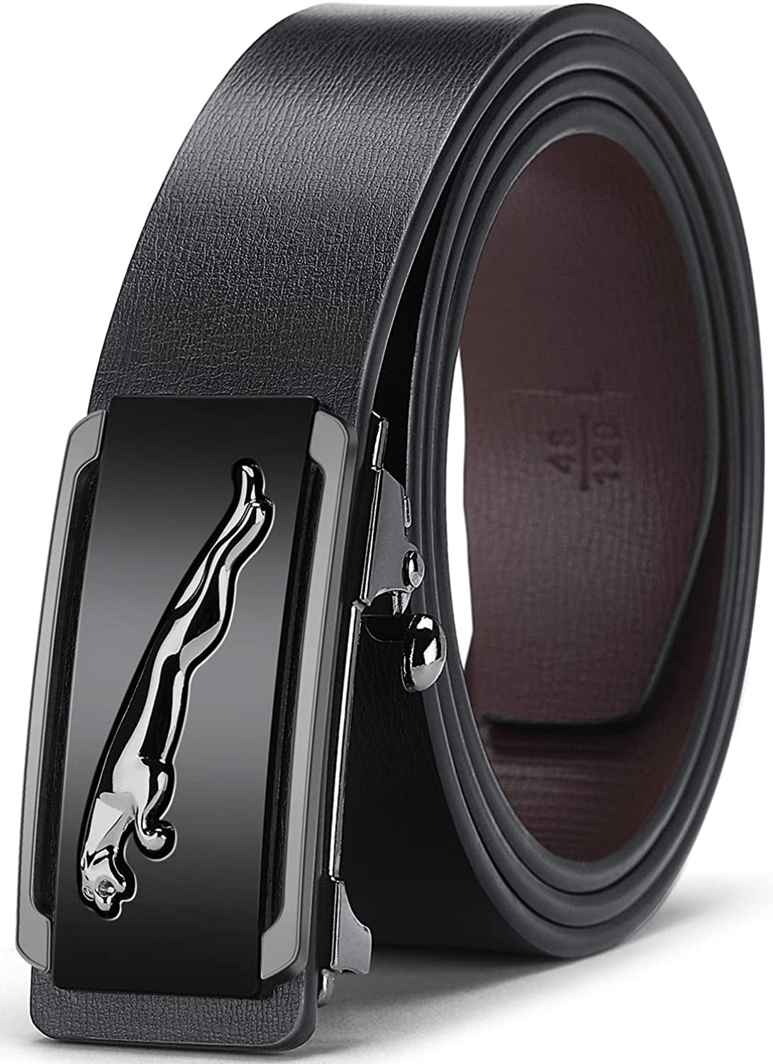 Black Belt Men, Genuine Leather Dress Designer Belts for Men, Fashion Slide Ratchet Click Casual Mens Belt for Jeans
