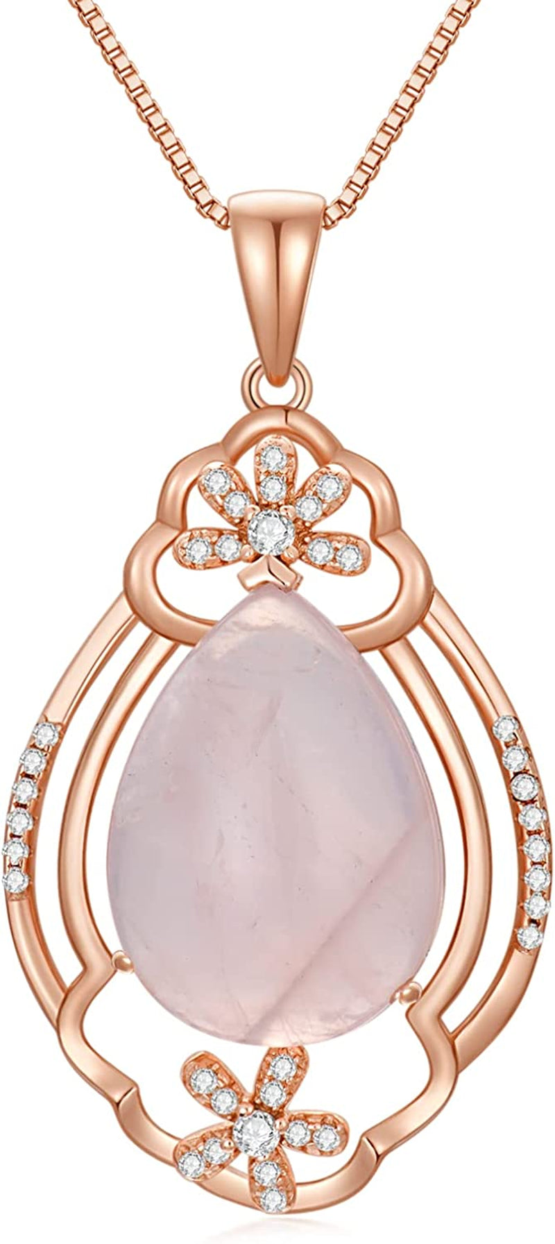 Rose Gold Rose Quartz Pendant Necklace Teardrop Pink Love Crystal Necklace Jewelry Valentine'S Day Birthday Mother'S Day Gifts for Women Girls Wife Mom Girlfriend Her