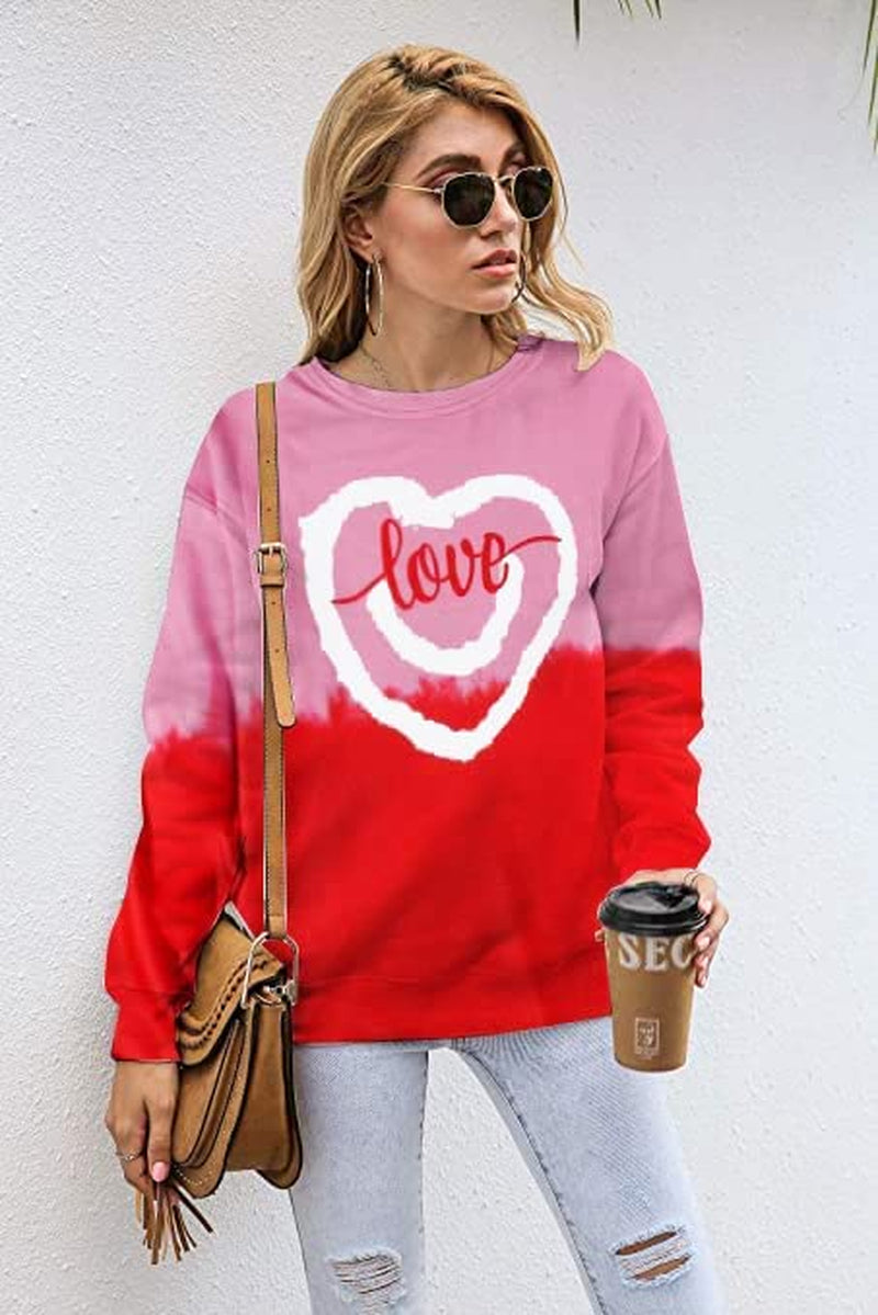 Love Heart Graphic Sweatshirt Women Valentine'S Day Long Sleeve Smile Shirts Gift Girlfriend Casual Blouse