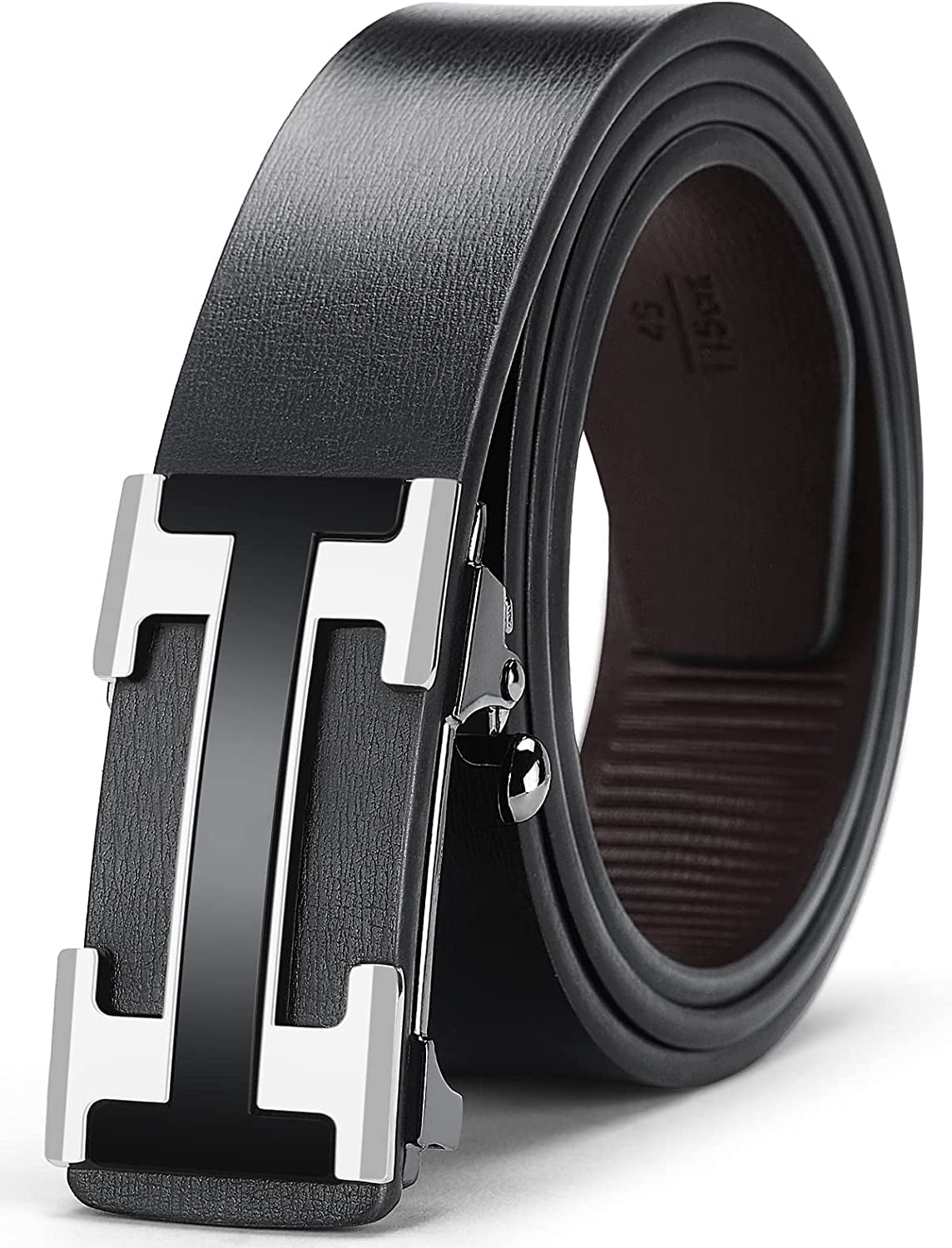 Black Belt Men, Genuine Leather Dress Designer Belts for Men, Fashion Slide Ratchet Click Casual Mens Belt for Jeans