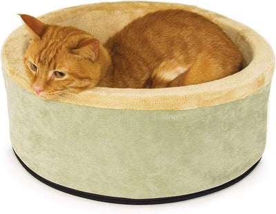 Heated Thermo-Kitty Pet Bed, Plush Cat Bed, Sage
