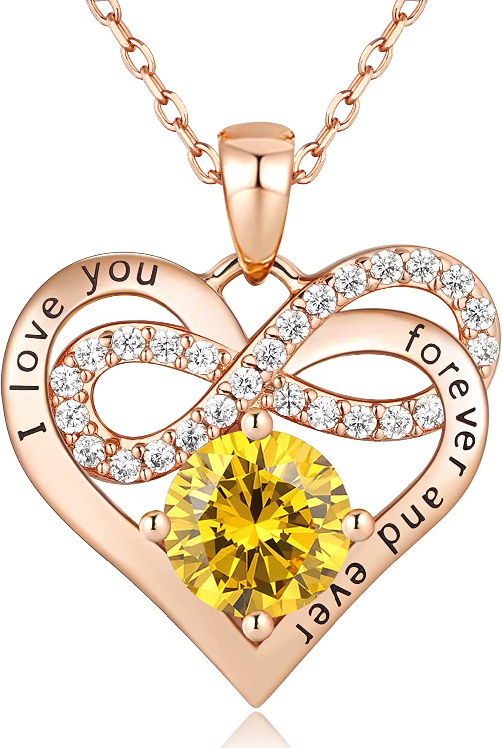 Infinity Heart Necklaces for Women Girls - 925 Sterling Silver Rose Gold Chain with 2 Carat (8MM) CZ Diamond, Christmas Valentines Day Birthday Wedding Jewelry Gifts for Women Wife Girls Her