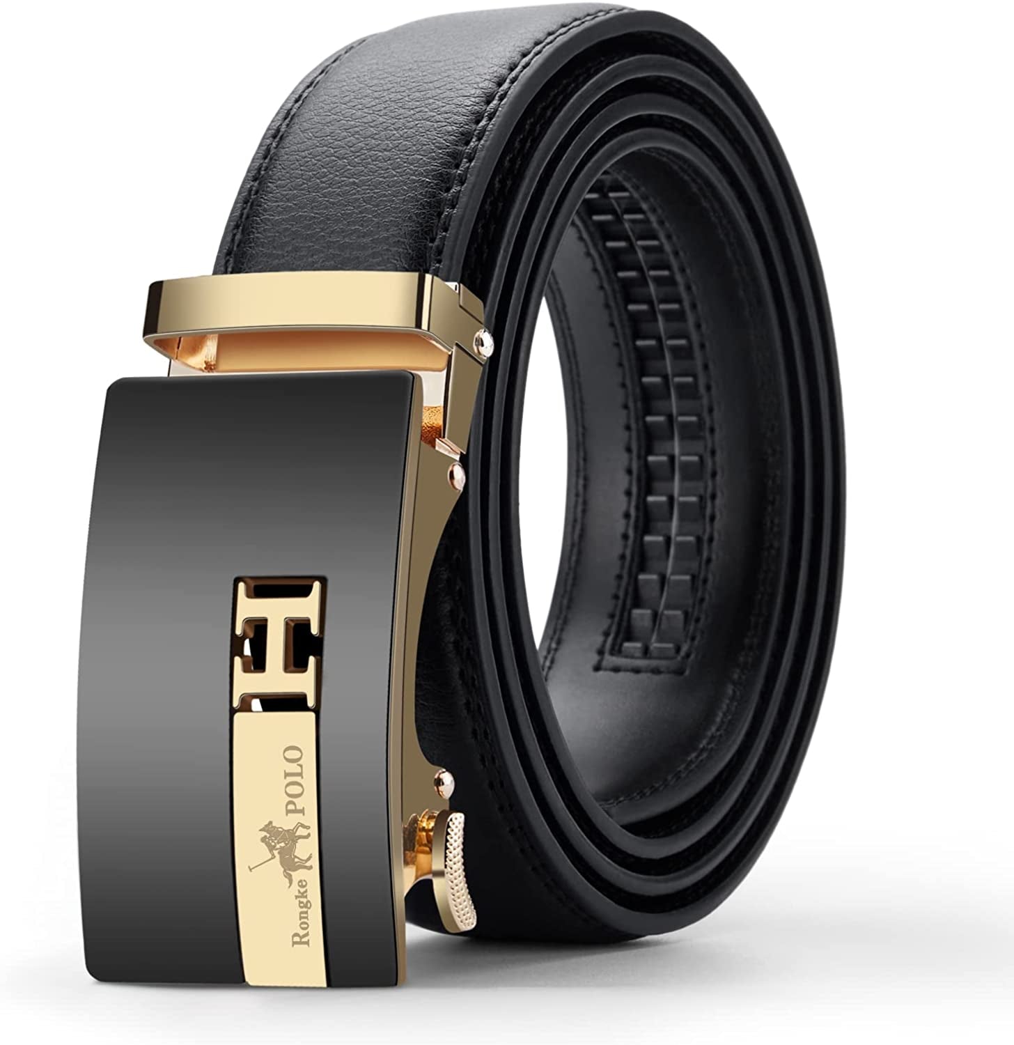 Black Belt Men,  Mens Leather Belts Slide Ratchet Belt Buckle Dress Casual Fashion Belt for Jeans Pants