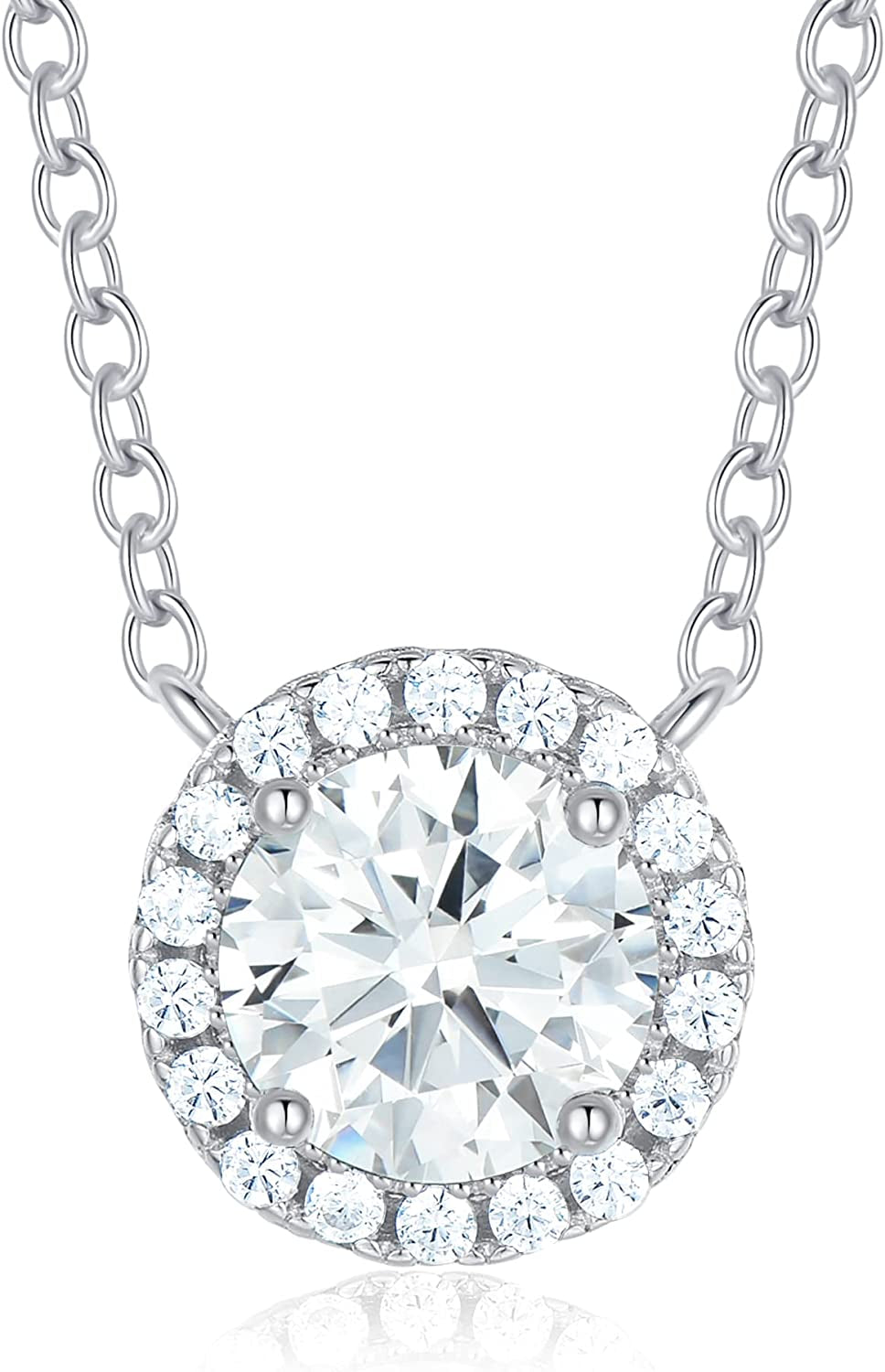 925 Sterling Silver Birthstone round Solitaire Pendant Dainty Halo Necklaces for Women, Anniversary Valentine'S Day Birthday Mother'S Jewelry Gifts for Girls Women Wife Mom Girlfriend