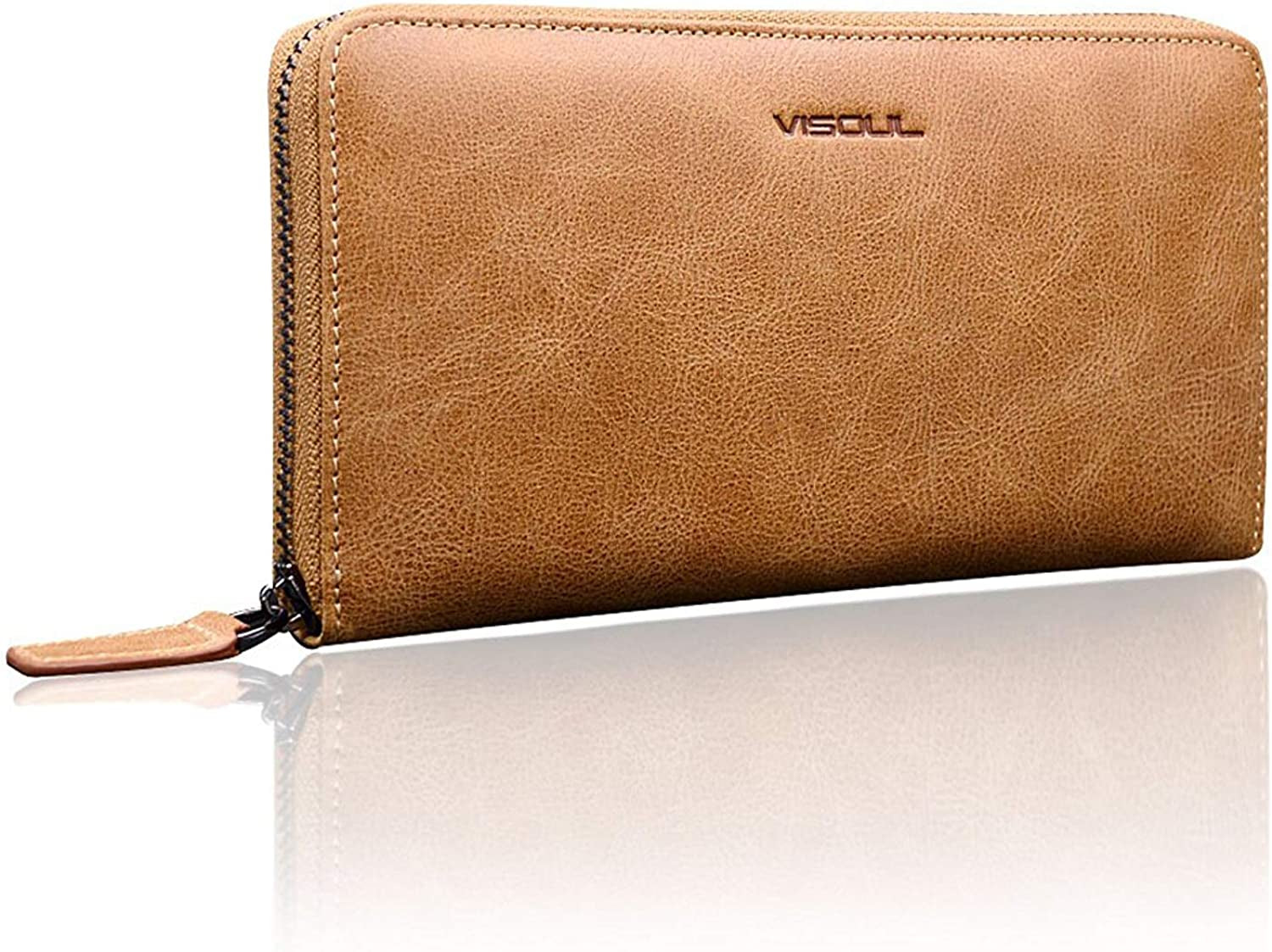 Leather Long Zippered Pouch Wallet for Men and Women with RFID Blocking, Large Clutch Cash Long Wallet with Zipper