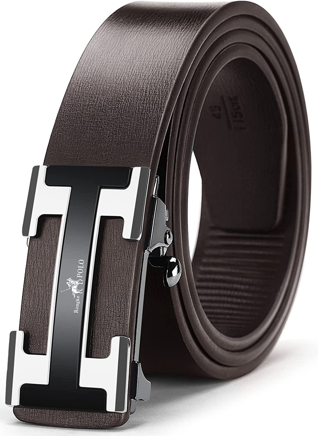 Black Belt Men, Genuine Leather Dress Designer Belts for Men, Fashion Slide Ratchet Click Casual Mens Belt for Jeans
