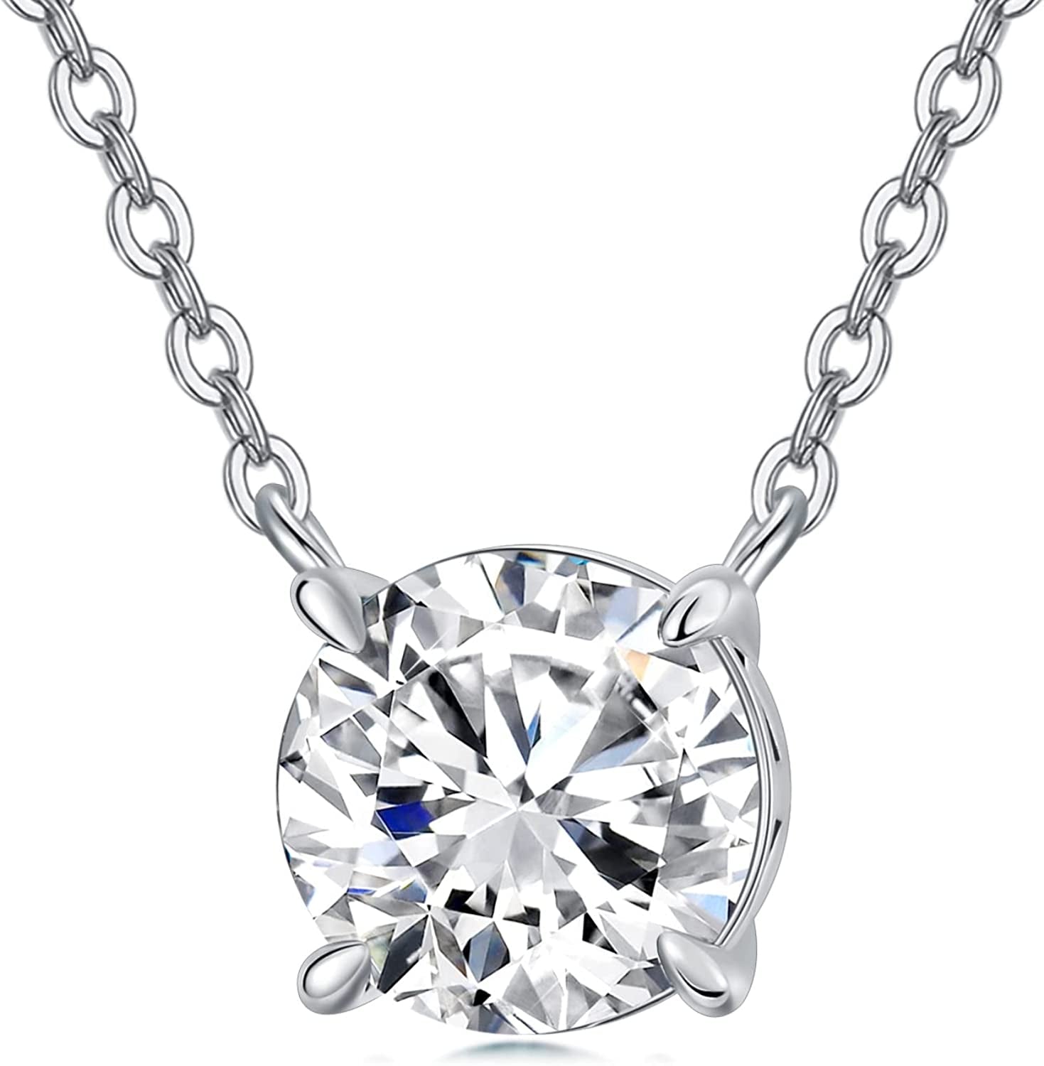 Valentines Day Gifts for Women/Her,925 Sterling Silver Single Round-Cut Crushed Ice Birthstone Choker Pendant Necklace,Birthday Anniversary Valentines Mothers Day Bridal Prom Jewelry Gifts for Girlfriend Mom Bridal,16+2 Inches