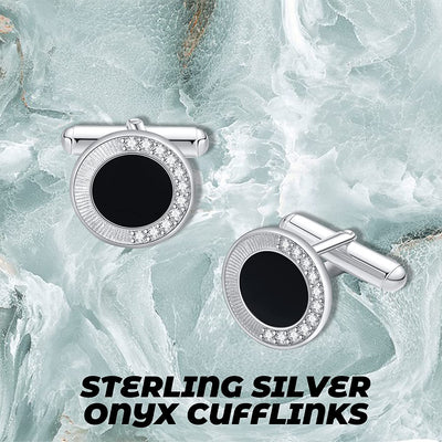 Sterling Sliver Onyx Cubic Zircon Cufflinks Suit Accesorries Jewelry Gifts for Men Husband Father