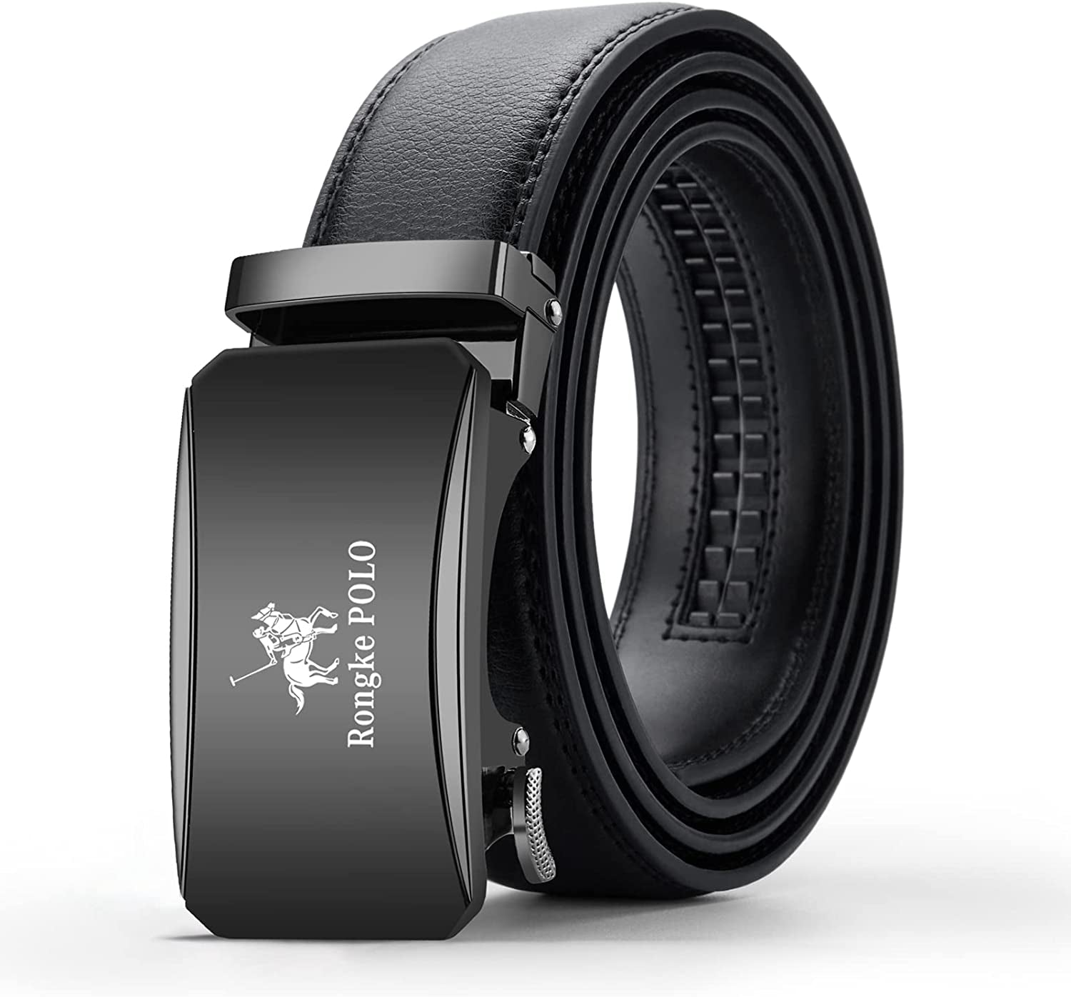 Black Belt Men,  Mens Leather Belts Slide Ratchet Belt Buckle Dress Casual Fashion Belt for Jeans Pants