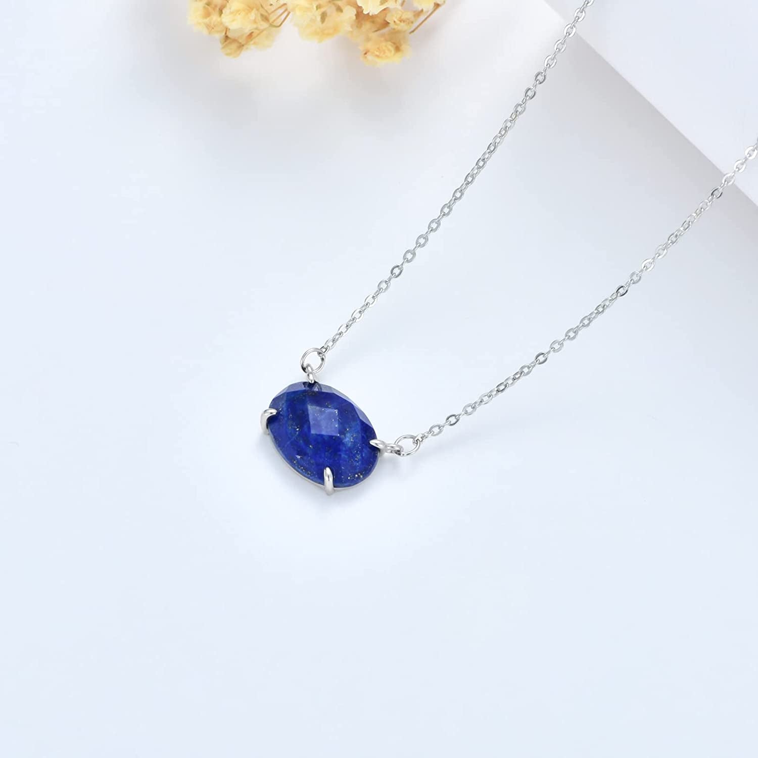 Natural Lapis Lazuli Necklace Oval Blue Lapis Stone Pendant Necklace Valentine'S Day Gifts for Her Women Mom Girlfriend Girl