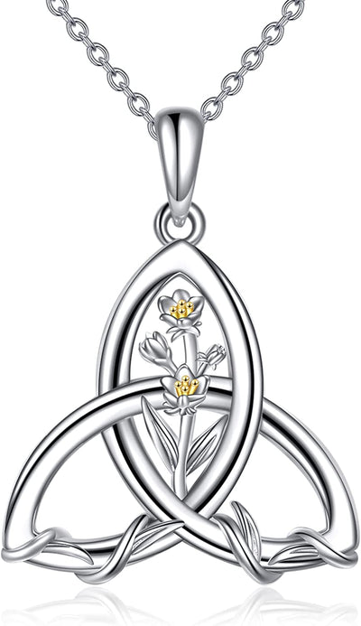 Birth Flower Necklace 925 Sterling Silver Celtic Knot Necklace 12 Birth Month Necklaces for Women Celtic Jewelry Irish Gifts for Women Girls Birthday Christmas