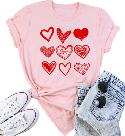 Valentines Day Shirt for Women Cute Love Heart Tshirts Graphic Valentine Gift Tee Casual Hearts Tops