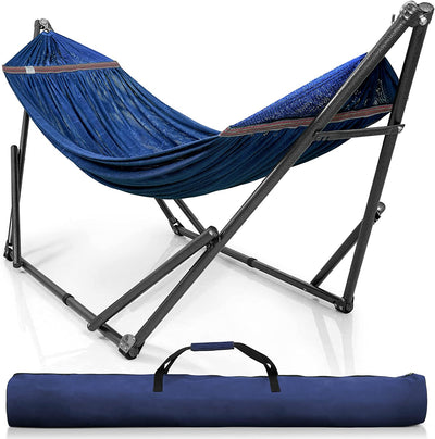 Double Hammock with Stand Included for 2 Persons/ Foldable Hammock Stand 550 Lbs Capacity Portable Case - Inhouse, Outdoor, Camping, Peacock