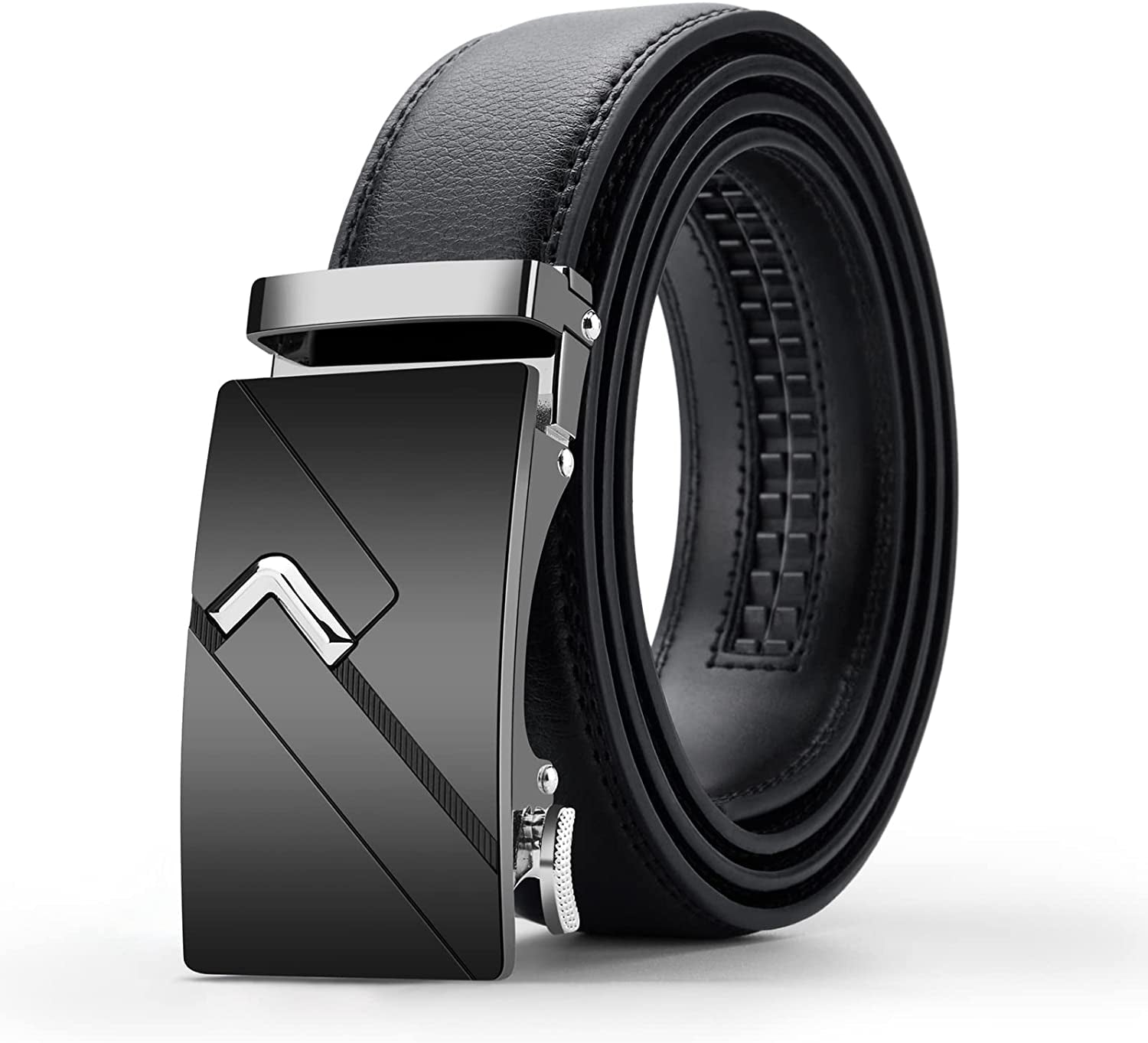 Black Belt Men,  Mens Leather Belts Slide Ratchet Belt Buckle Dress Casual Fashion Belt for Jeans Pants