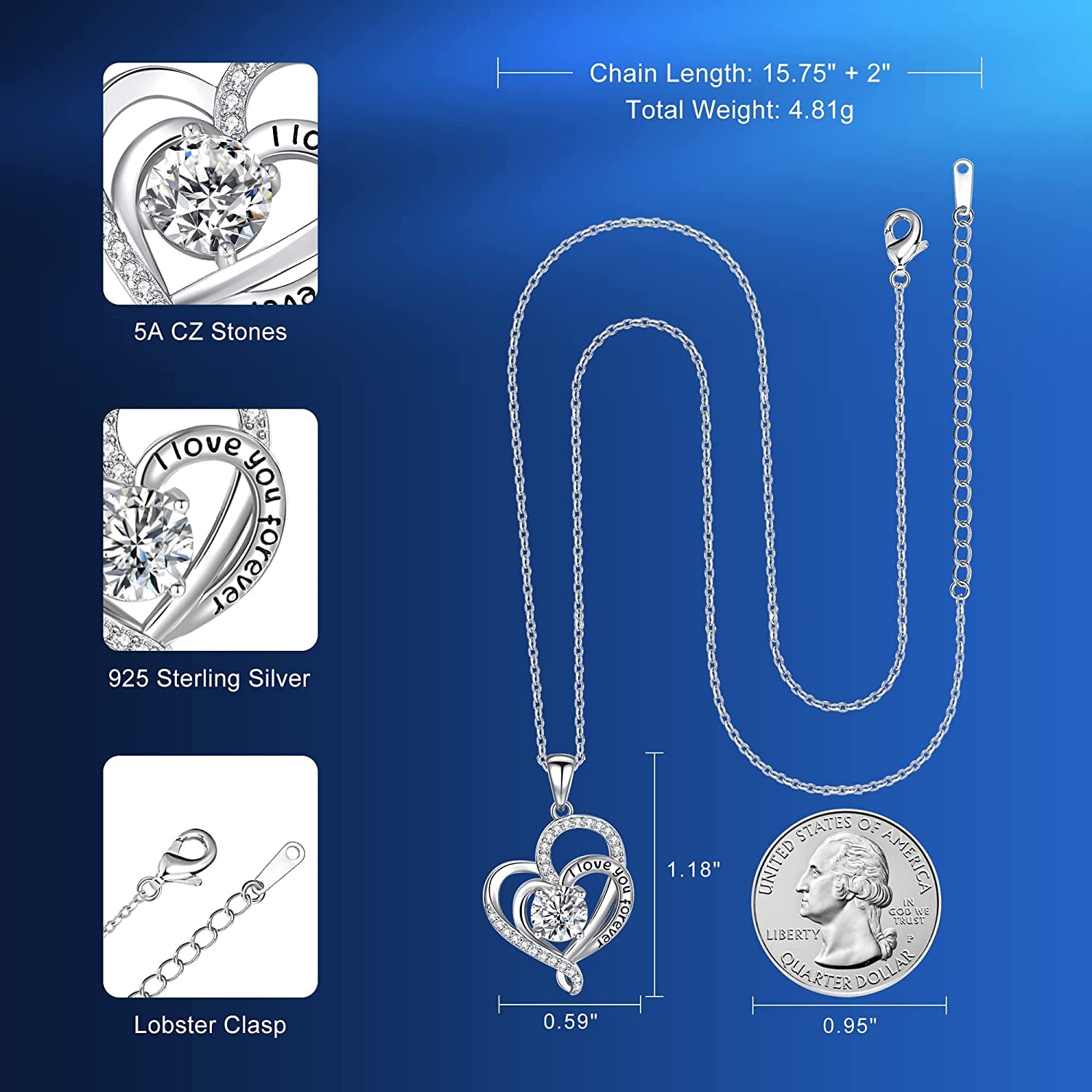 925 Sterling Silver Forever Love Pendant Necklace with 5A CZ | Women Jewelry Gifts | Anniversary Christmas Valentine’S Day Birthday Mother’S Day