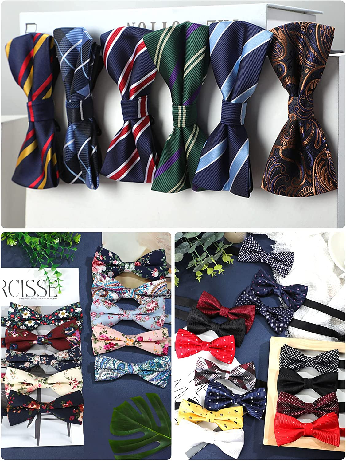 30 Pieces Elegant Pre Tied Bow Ties for Men Boys with Adjustable Floral Neck Band Bowties for Kids Pre Tied Set