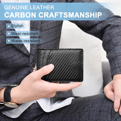 Gifts for Dad,Men'S Leather Wallet for Valentines Day Gifts with Money Clip, RFID Blocking,Bifold Credit Card Holder with 11 Slots,Clips 6-10 Bills,Gifts for Men Him Husband Boyfriend-Carbon Fiber