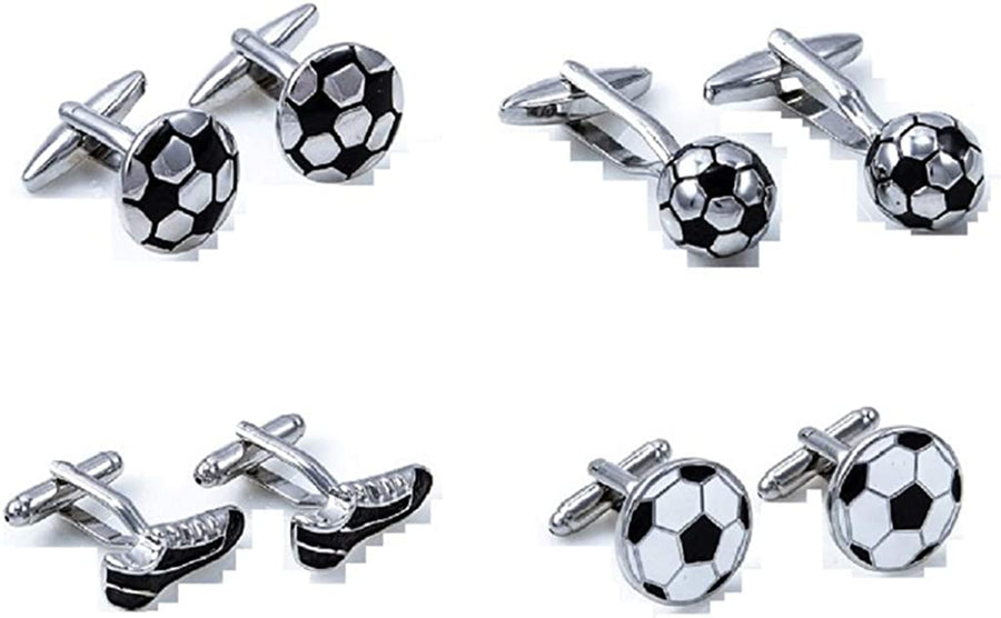 Soccer Player Ball Shoes 4 Pairs Cufflinks in a Presentation Gift Box & Polishing Cloth