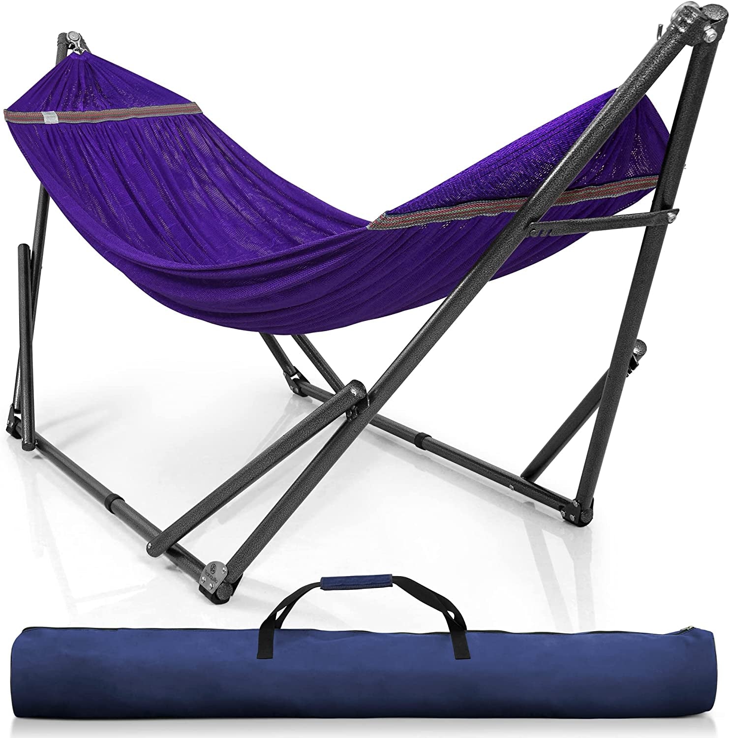 Double Hammock with Stand Included for 2 Persons/ Foldable Hammock Stand 550 Lbs Capacity Portable Case - Inhouse, Outdoor, Camping, Peacock