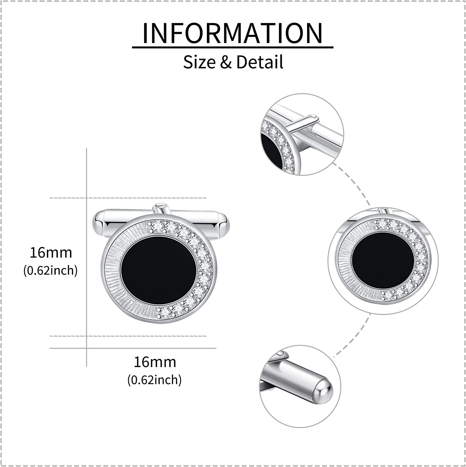 Sterling Sliver Onyx Cubic Zircon Cufflinks Suit Accesorries Jewelry Gifts for Men Husband Father