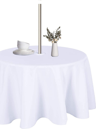 Outdoor and Indoor Tablecloth - Washable Waterproof Wrinkle Free Table Cloth with Zipper and Umbrella Hole for Spring/ Summer/ Party/ Picnic/ BBQS/ Patio (Round 60 Inch, Grey)