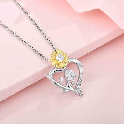 Sunflower Heart Necklace for Women 925 Sterling Silver Cubic Zirconia Love Pendant Jewelry Gifts for Women