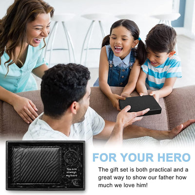 Gifts for Dad,Men'S Leather Wallet for Valentines Day Gifts with Money Clip, RFID Blocking,Bifold Credit Card Holder with 11 Slots,Clips 6-10 Bills,Gifts for Men Him Husband Boyfriend-Carbon Fiber