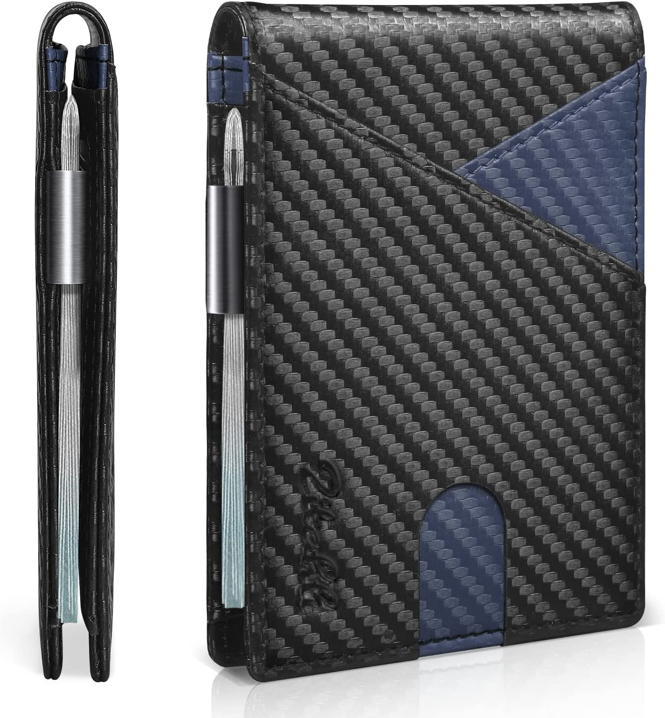 Slim RFID Wallets for Men, Money Clip Bifold Leather Wallet Minimalist Mens Wallet with ID Window and 12 Card Slots