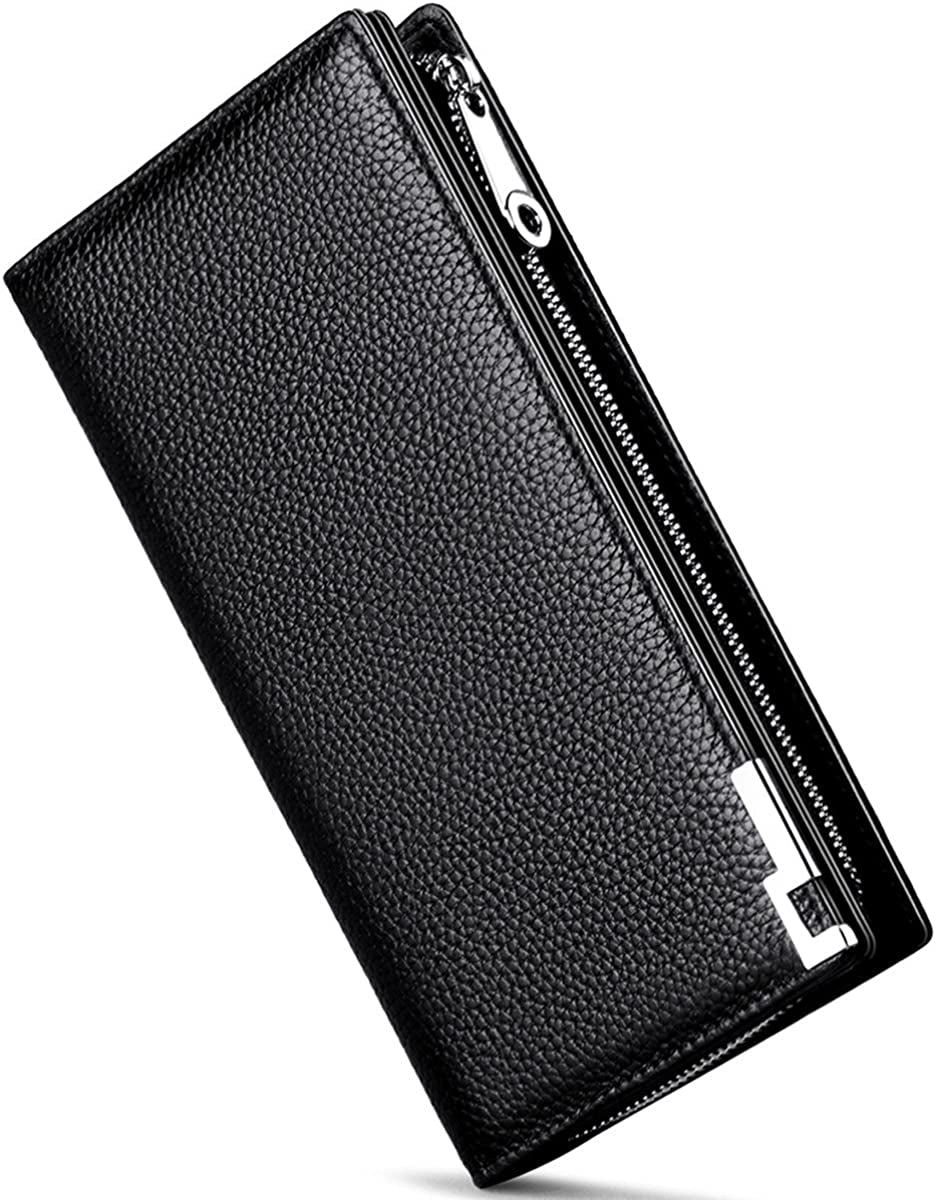 Long Wallets for Men Leather RFID Blocking Bifold Wallet with Zipper