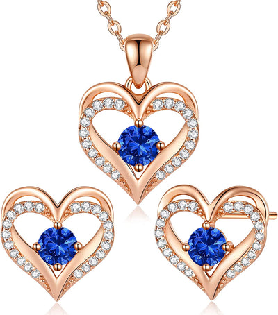 Jewelry Sets for Women Love Heart Pendant Necklaces Earrings, 925 Sterling Silver with Birthstone Zirconia, Birthday Anniversary Valentine’S Day Jewelry Gifts for Women Girls Wife Girlfriend Her