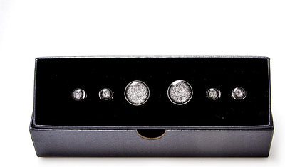 Black Diamond Dust Formal Set Tuxedo Cufflinks & Studs Set in a Presentation Gift Box & Polishing Cloth