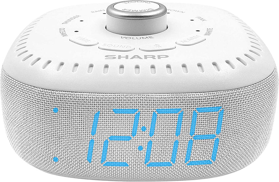 Sound Machine Alarm Clock with Bluetooth Speaker, 6 High Fidelity Sleep Soundtracks – White Noise Machine for Baby, Adults, Home and Office – Blue LED