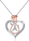 Rose Heart Necklaces Gifts for Women, CZ Heart Initial Letter Pendant Necklaces Jewelry Anniversary Valentines Day Gifts for Her Mothers Day Christmas Birthday Gifts for Women Girls